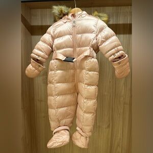 JC Toddler Pink Puffer Snowsuit Bunting with Mittens